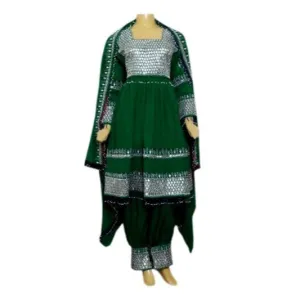 Mirrors Work Afghan Bridal Green Dress