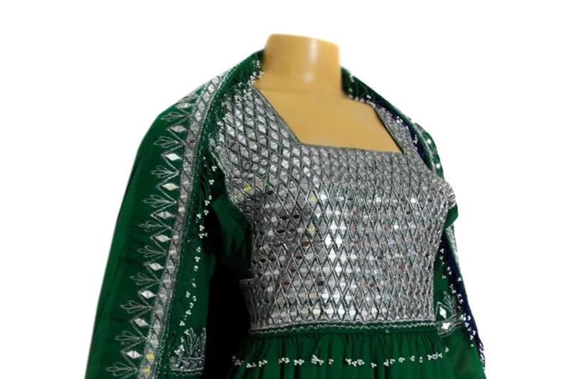 Mirrors Work Afghan Bridal Green Dress