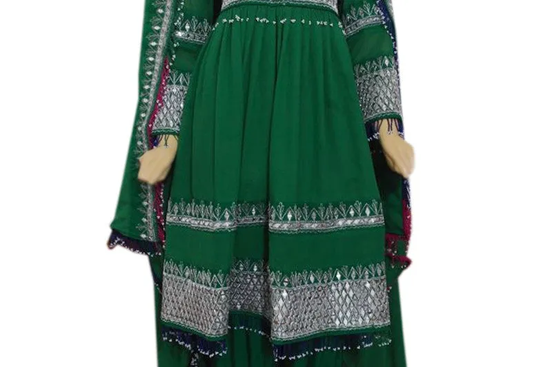 Mirrors Work Afghan Bridal Green Dress