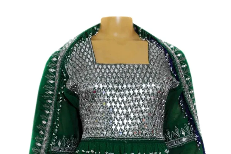 Mirrors Work Afghan Bridal Green Dress