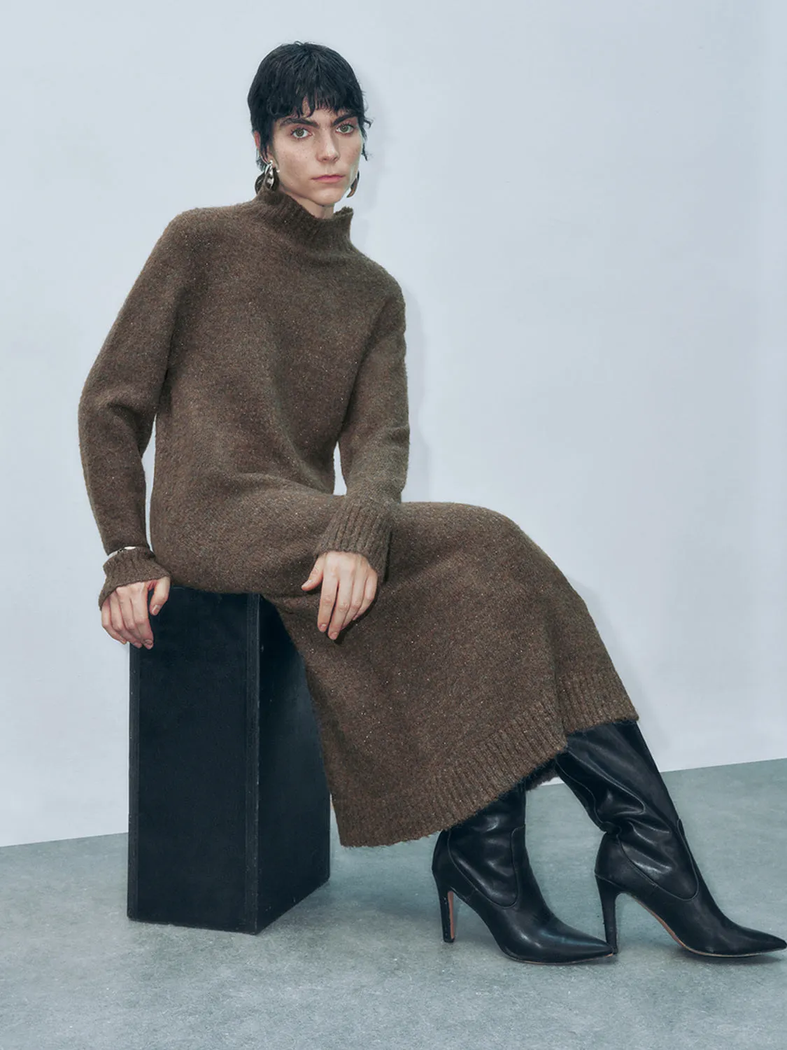 Mock Neck Knitted Dresses