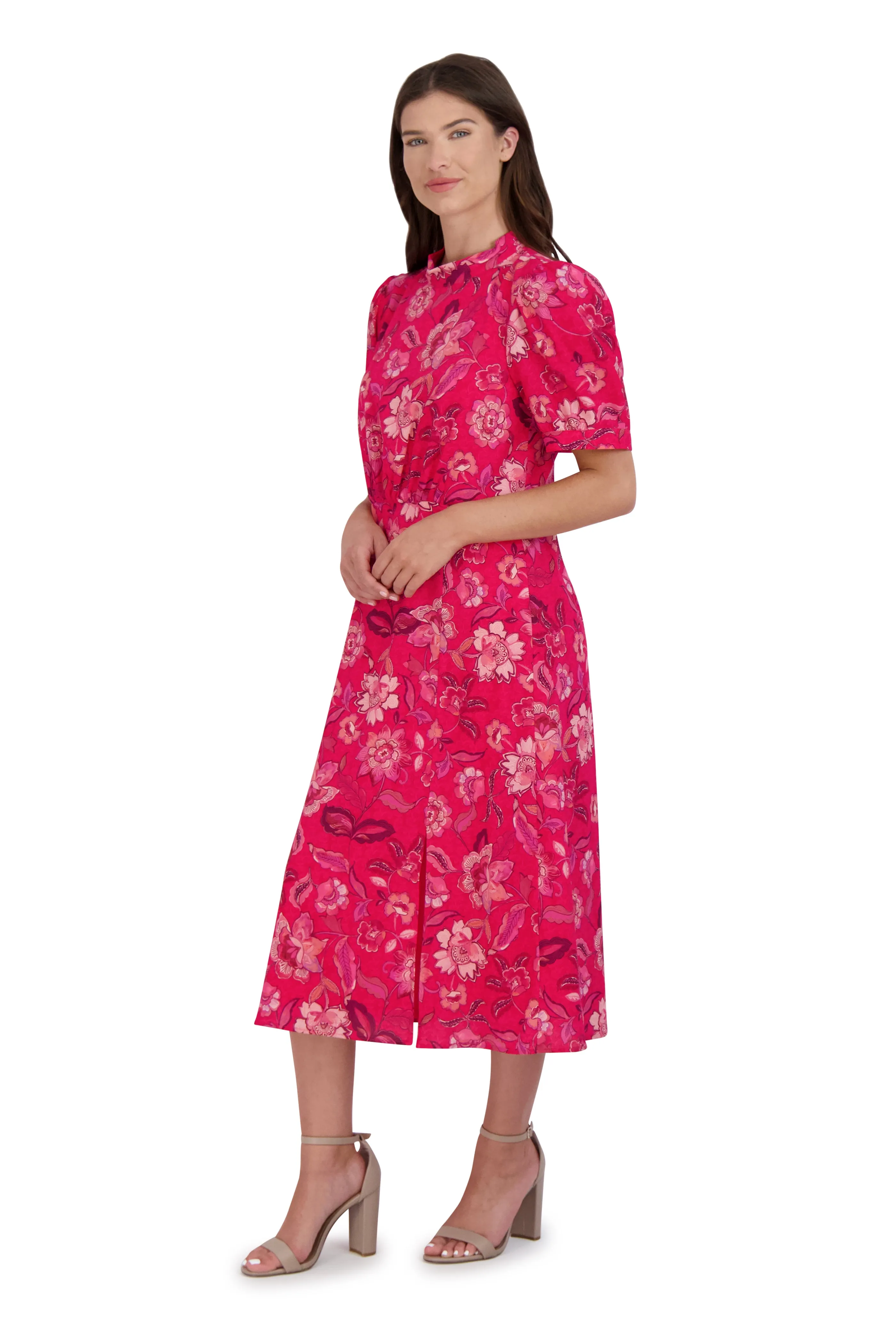 Mock Tie Neck Short Sleeve Dress