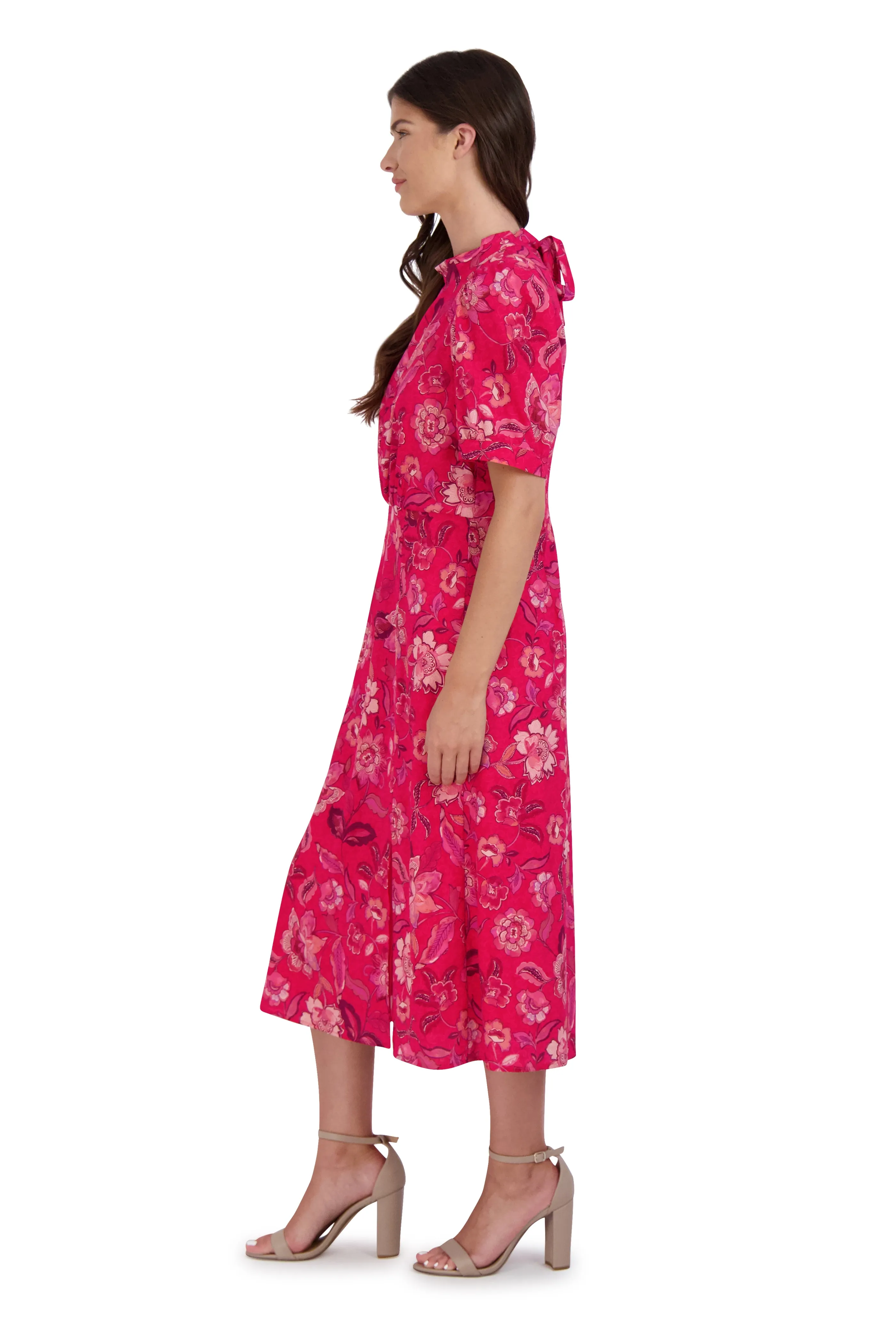 Mock Tie Neck Short Sleeve Dress