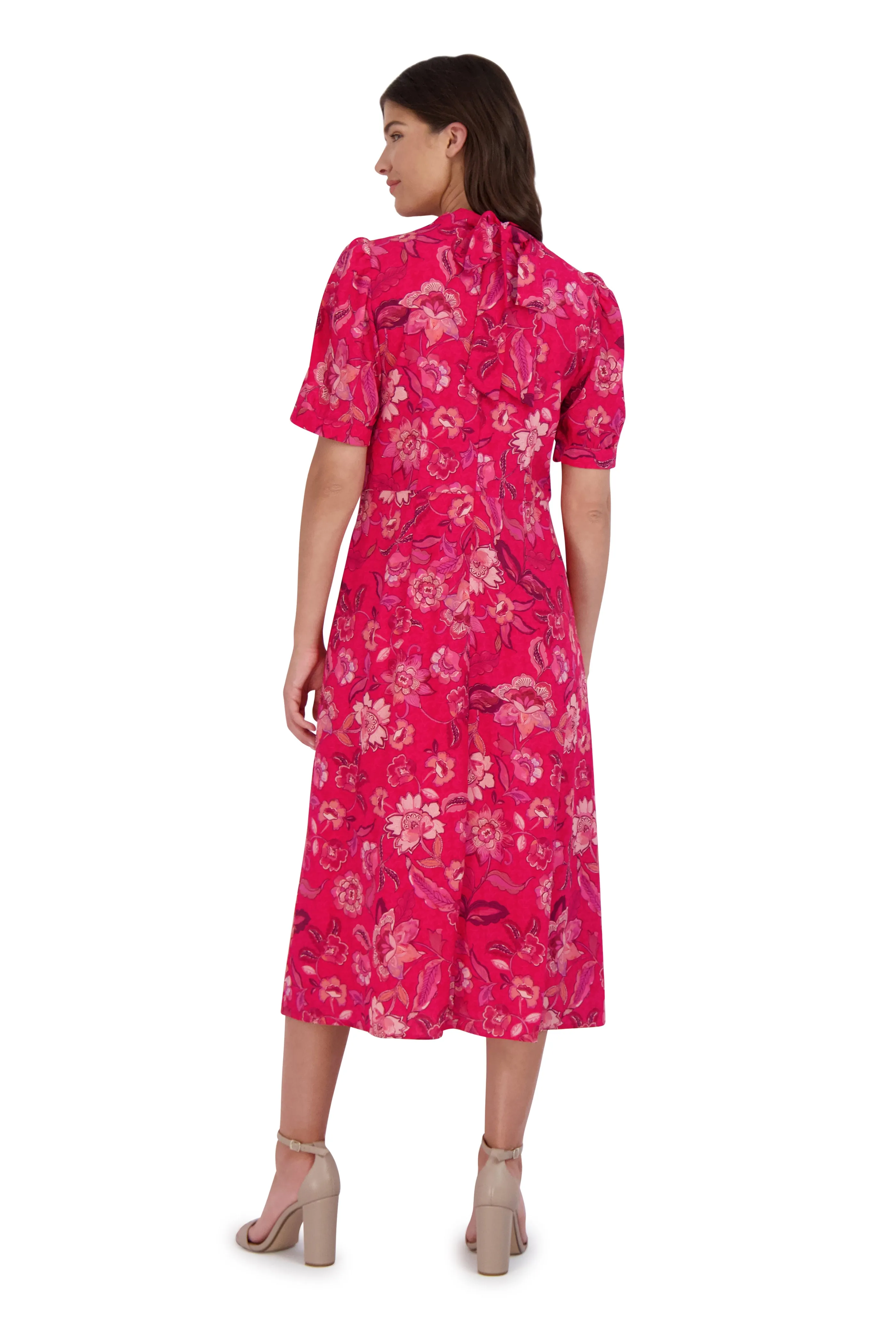 Mock Tie Neck Short Sleeve Dress