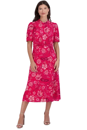 Mock Tie Neck Short Sleeve Dress