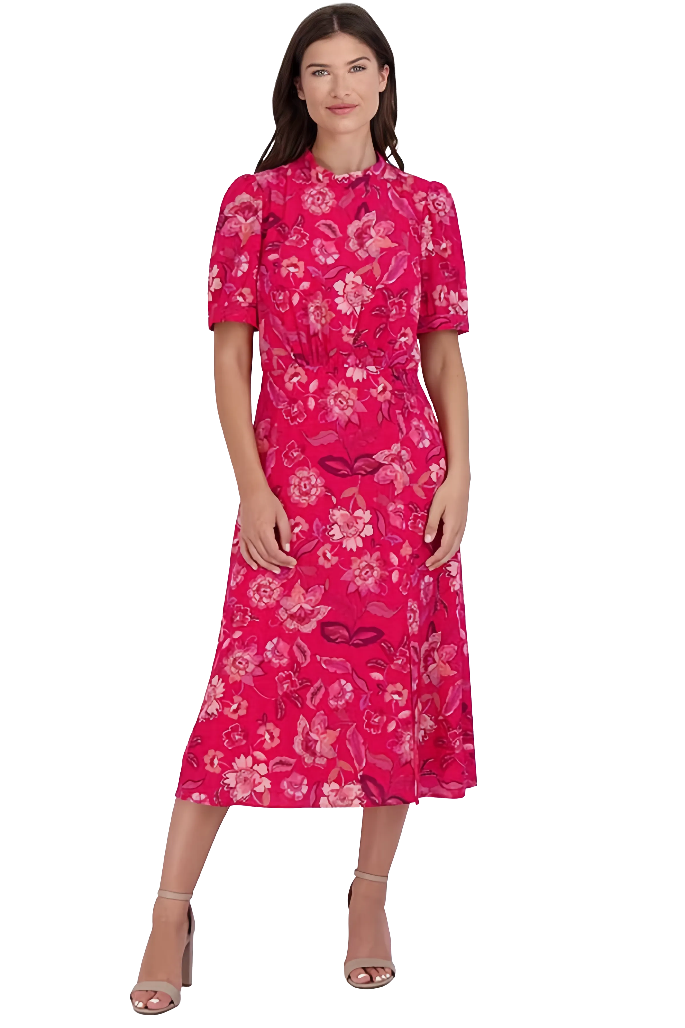 Mock Tie Neck Short Sleeve Dress