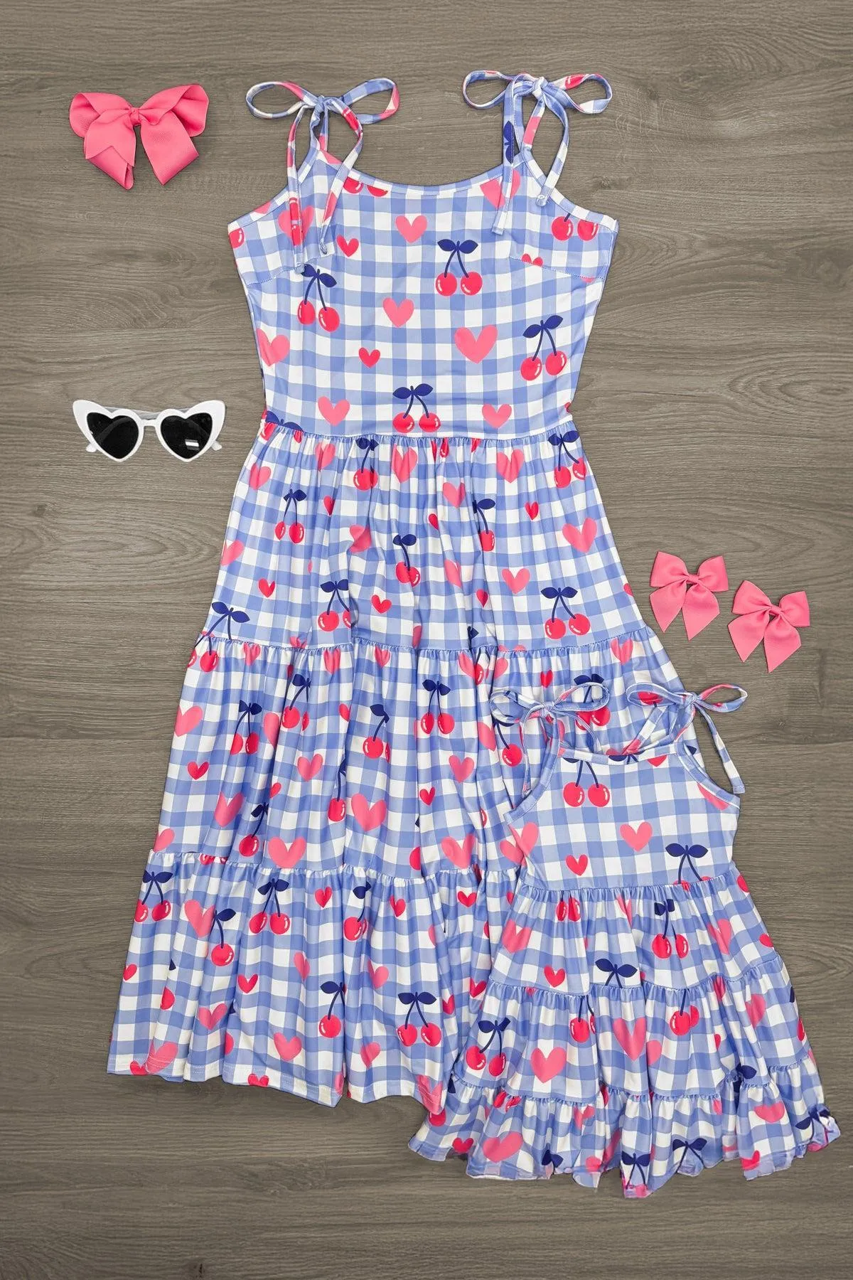 Mom & Me - Gingham Cherry Heart Dress