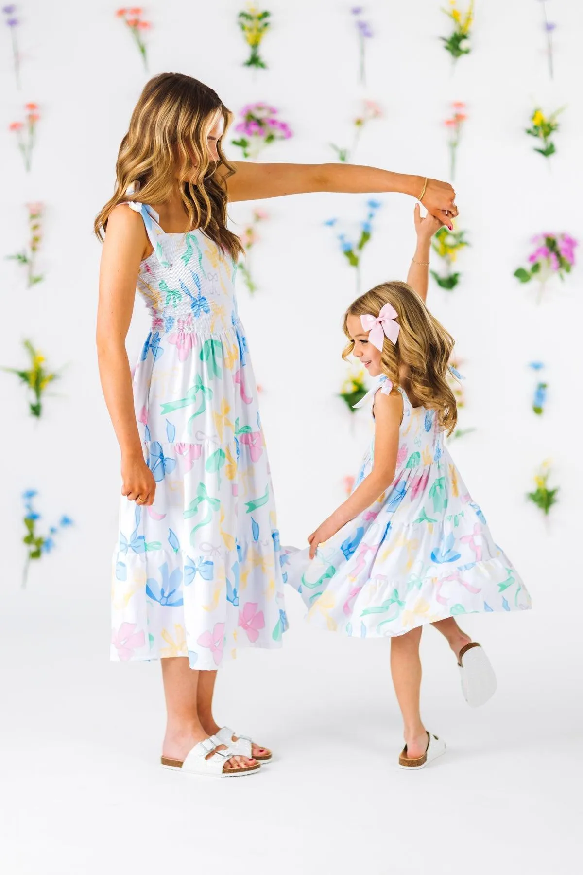 Mom & Me - Pastel Bows Ruffle Dress