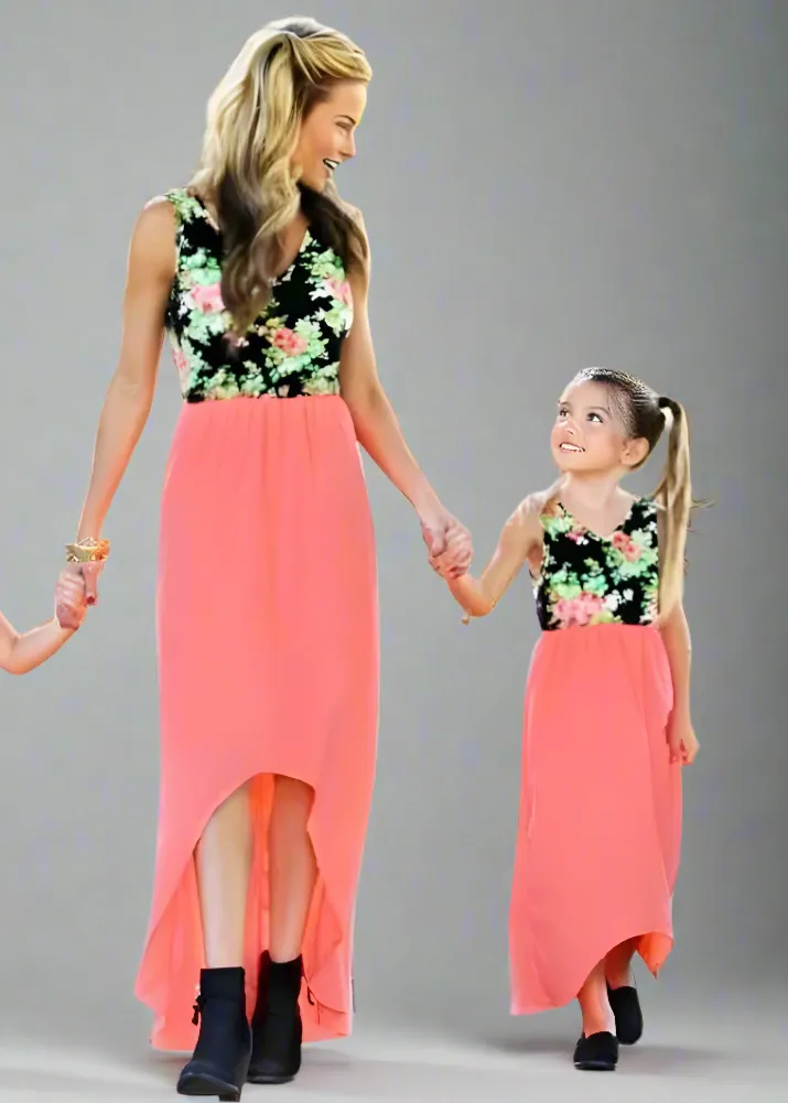 Mother Daughter Summer Floral Patchwork Dress