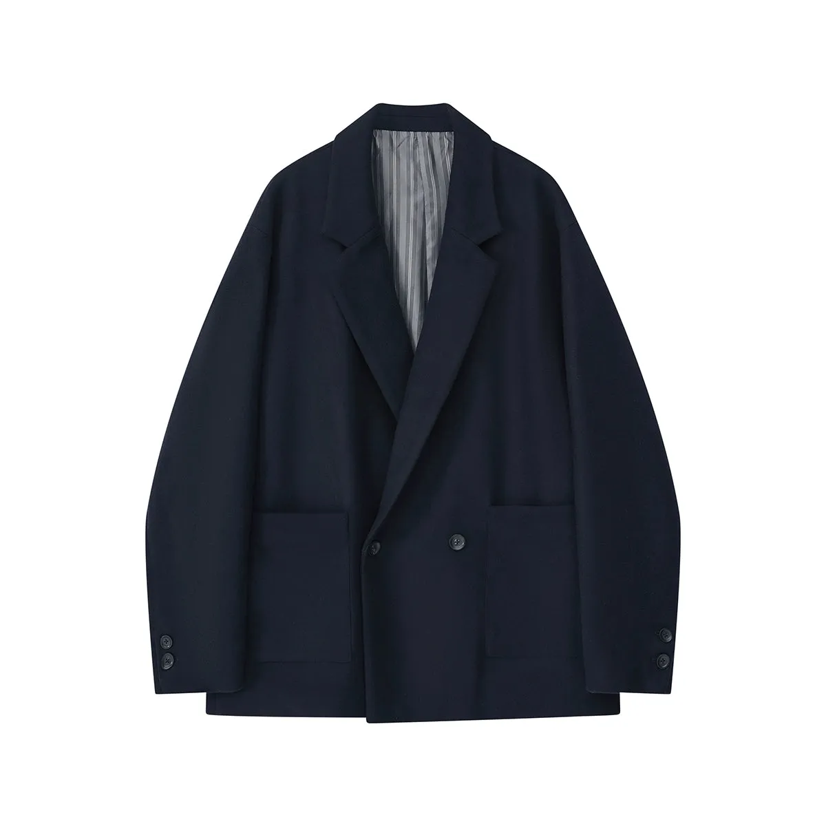 Navy Double-Breasted Wool Blazer