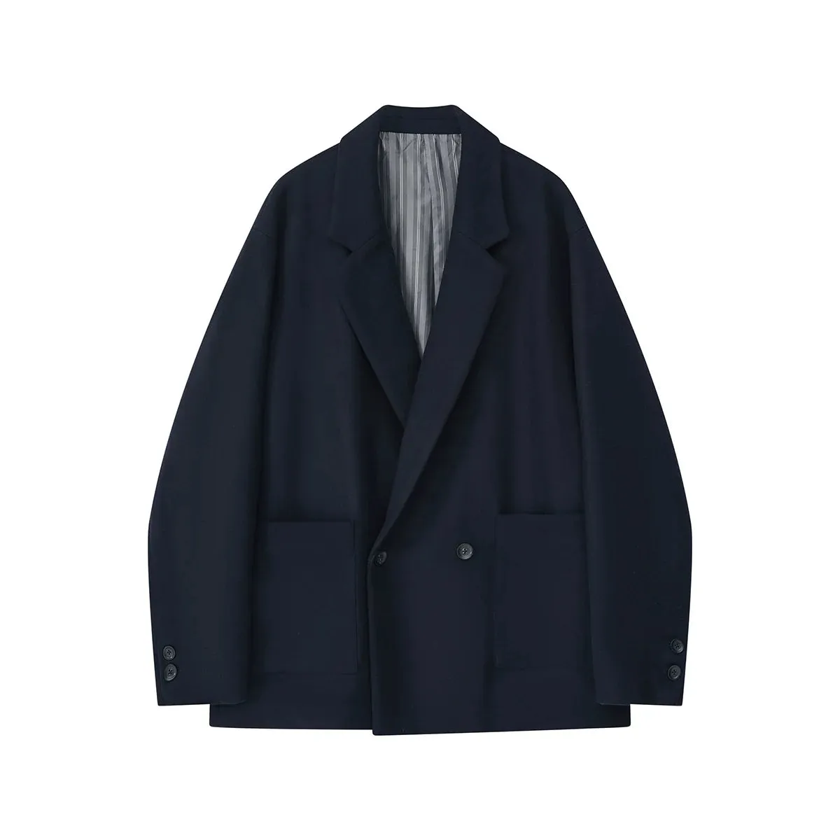 Navy Double-Breasted Wool Blazer