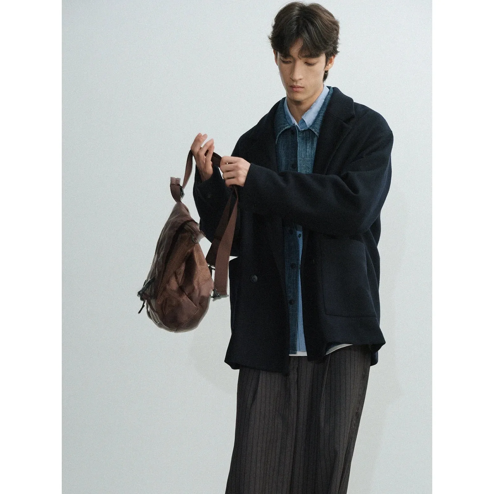 Navy Double-Breasted Wool Blazer