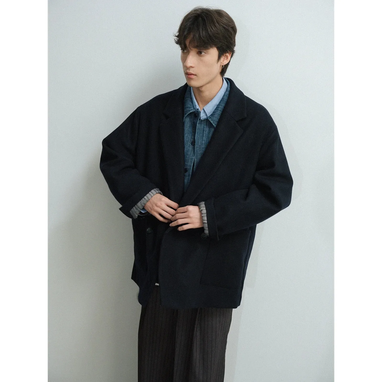 Navy Double-Breasted Wool Blazer