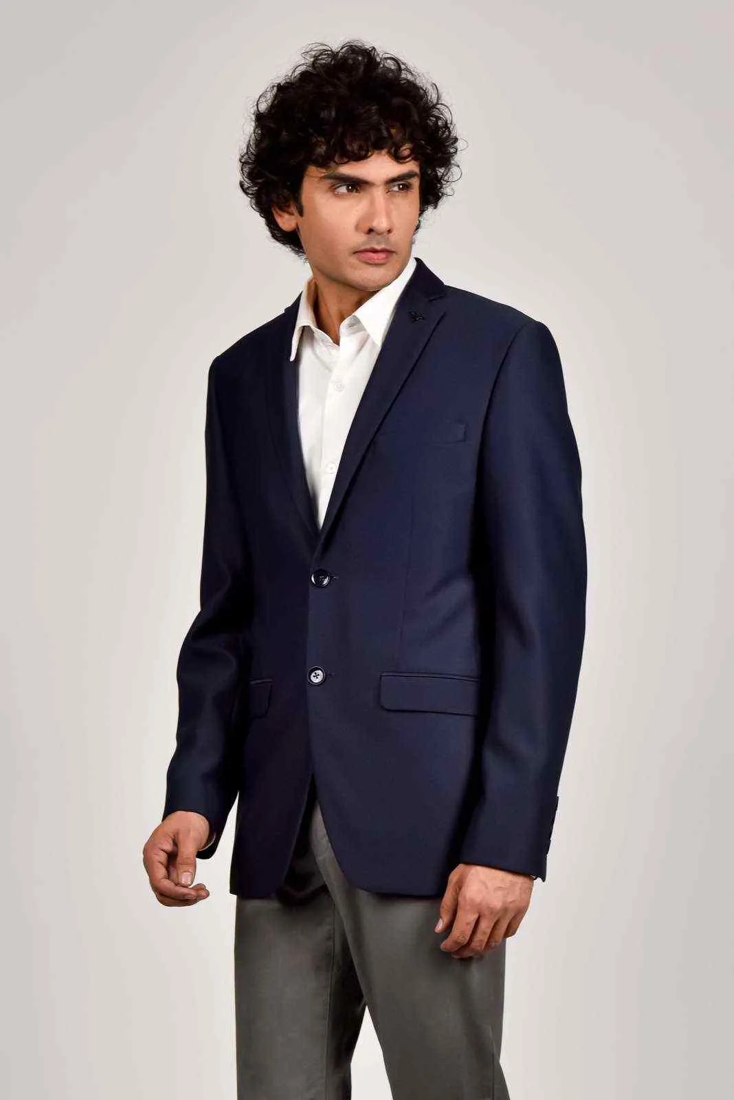 Navy Knitted Blazer with Stretch