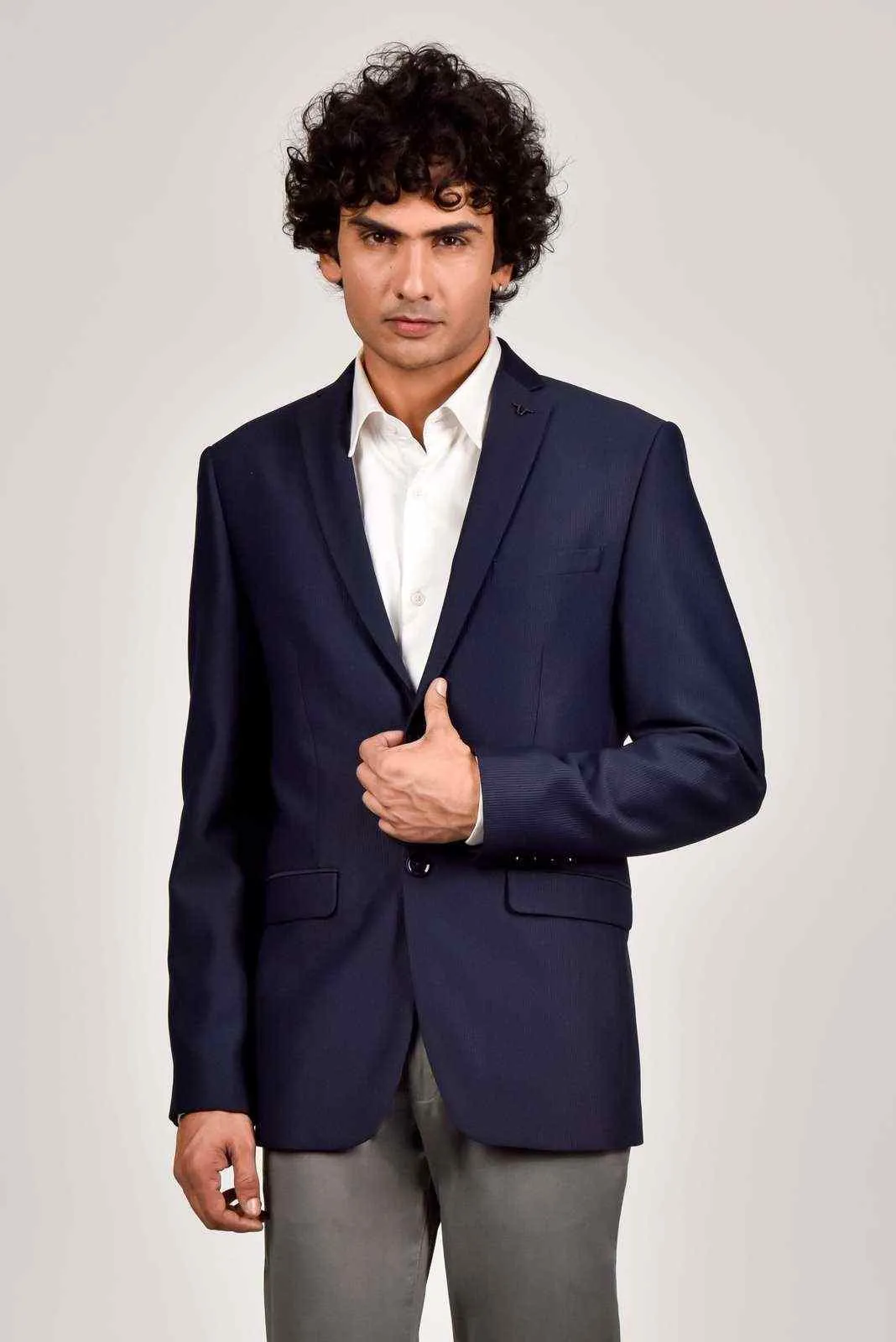 Navy Knitted Blazer with Stretch
