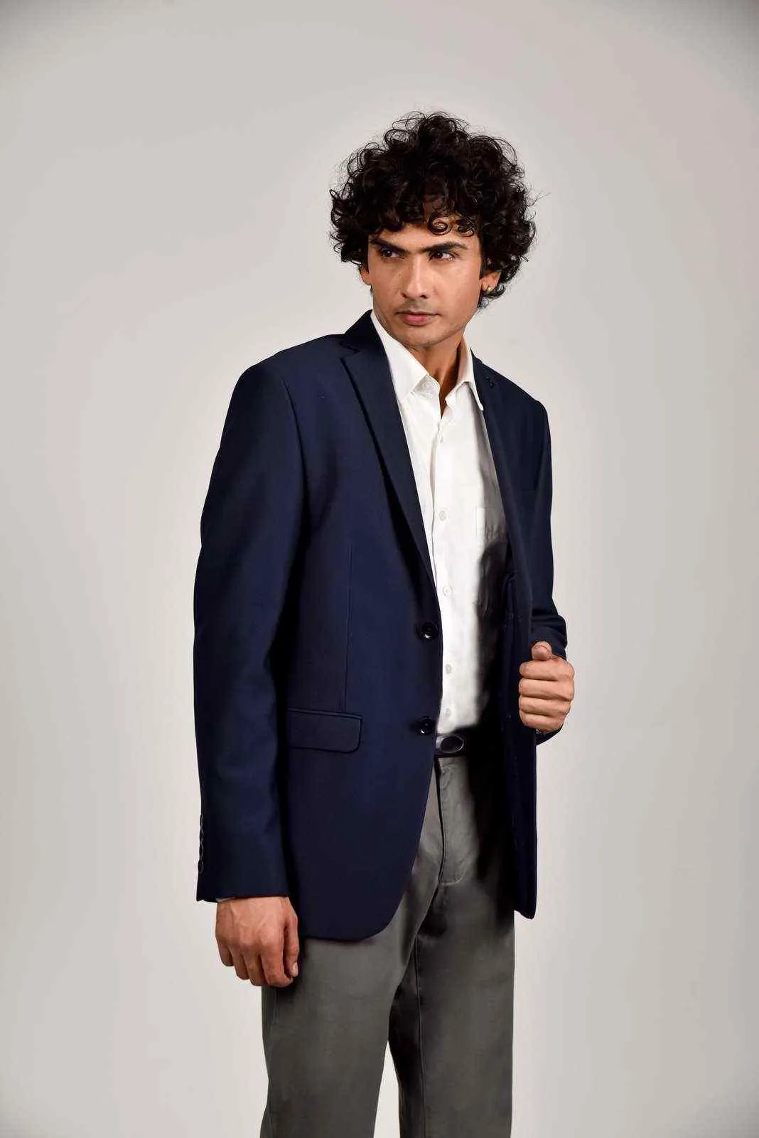 Navy Knitted Blazer with Stretch