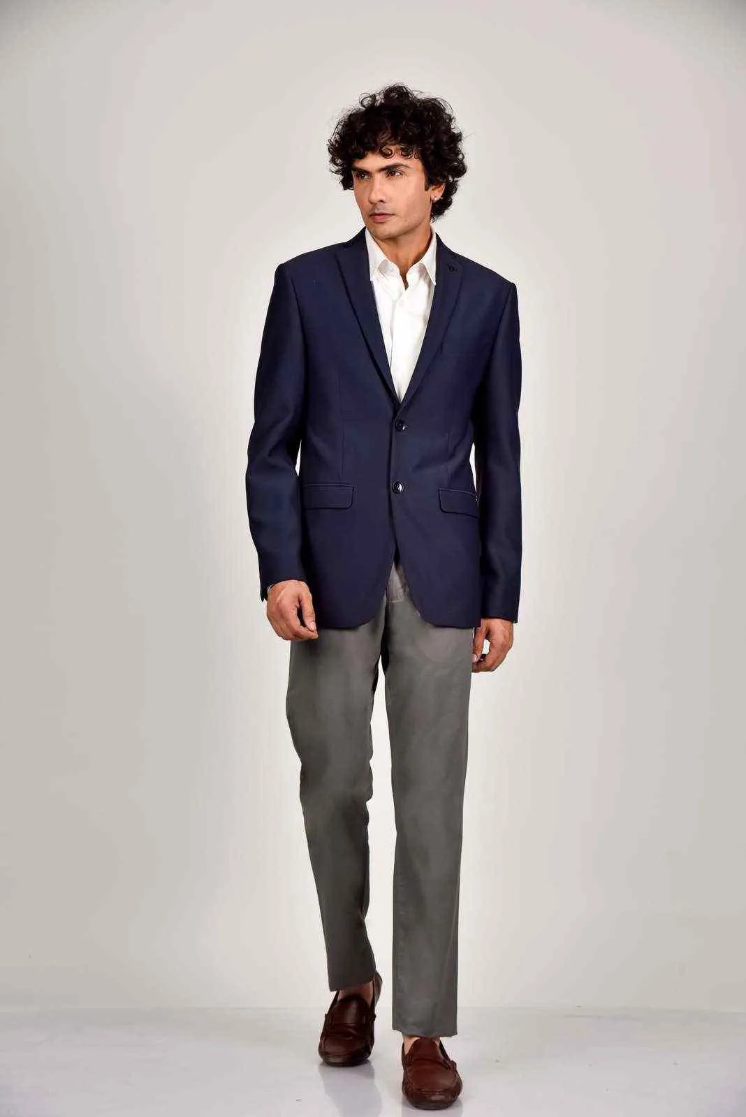 Navy Knitted Blazer with Stretch