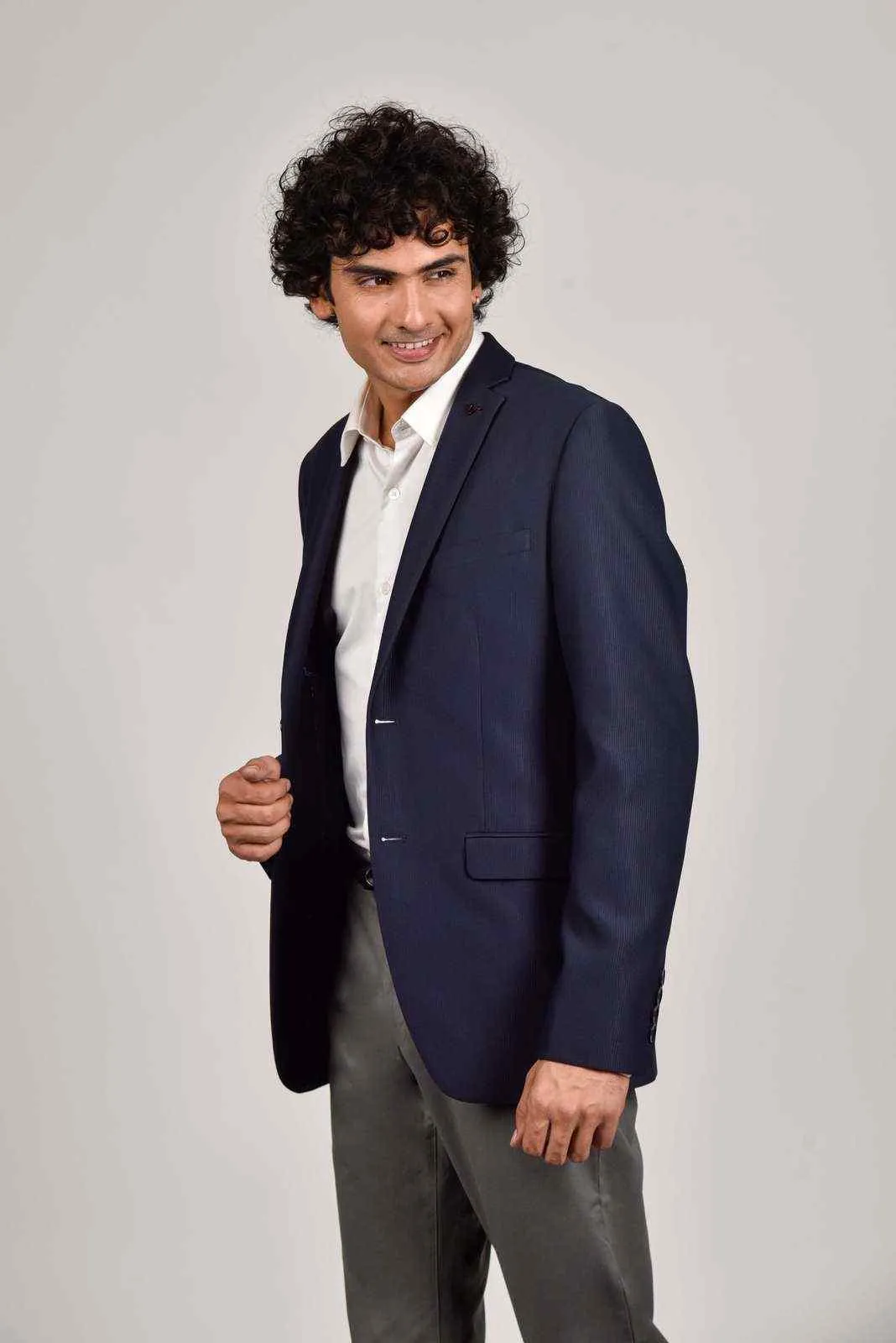 Navy Knitted Blazer with Stretch