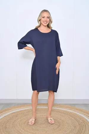 Navy Linen Smock Dress