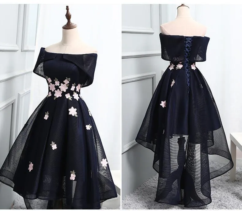 Navy Off Shoulder Simple Cheap Short Homecoming Dresses 2018, BDY0307