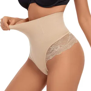 New SURE YOU LIKE Tummy Control Thong Shapewear for Women Sexy Lace Underwear Seamless Body Shaper Panties, Sz L/XL