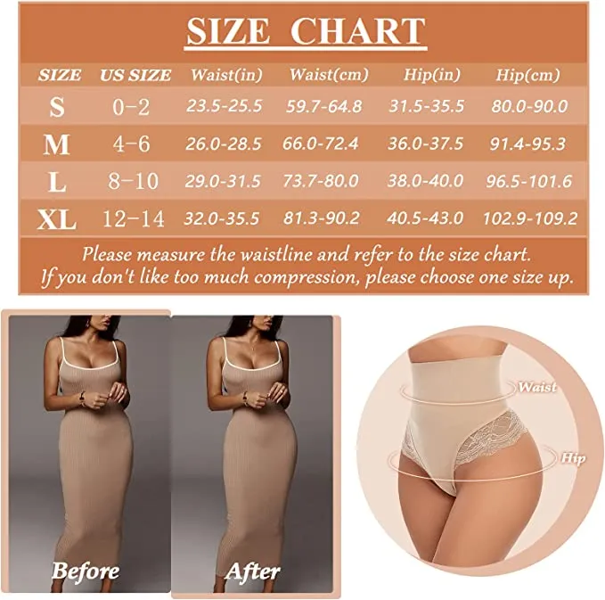 New SURE YOU LIKE Tummy Control Thong Shapewear for Women Sexy Lace Underwear Seamless Body Shaper Panties, Sz L/XL