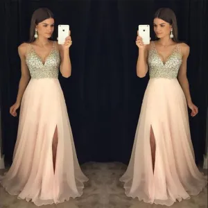 Newest Prom Dress, V-neck Prom Dresses, Split Side Prom Dresses, Crystal Beading Prom Dresses, Cheap Prom Dress, TYP0055