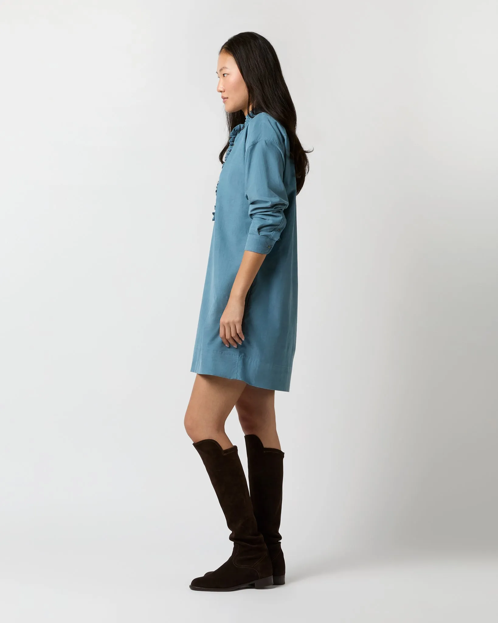 Nicky Popover Shirtdress - Steel Blue Stretch Cord