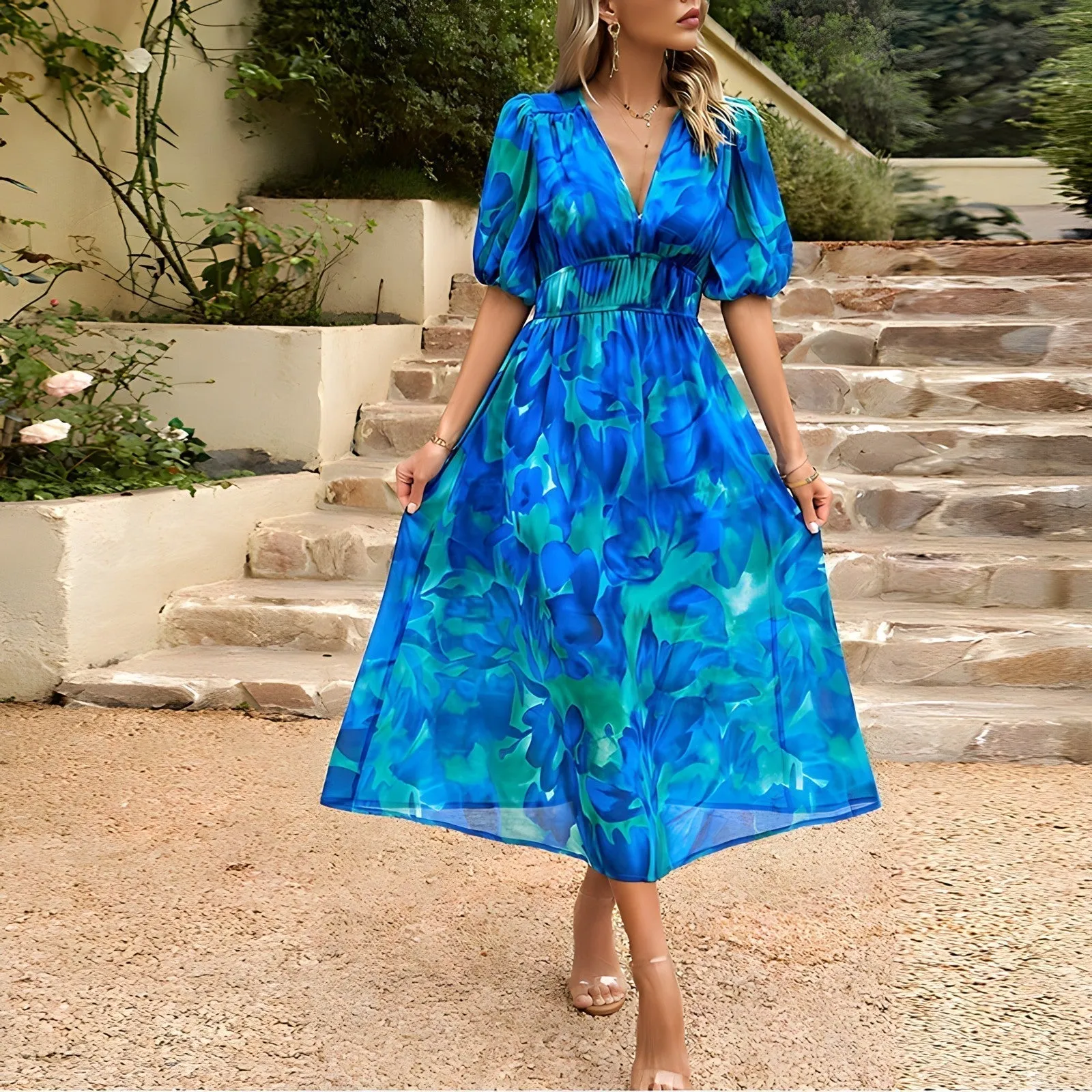 Norah - Stylish V Neck Cut Woman's Summer Dress