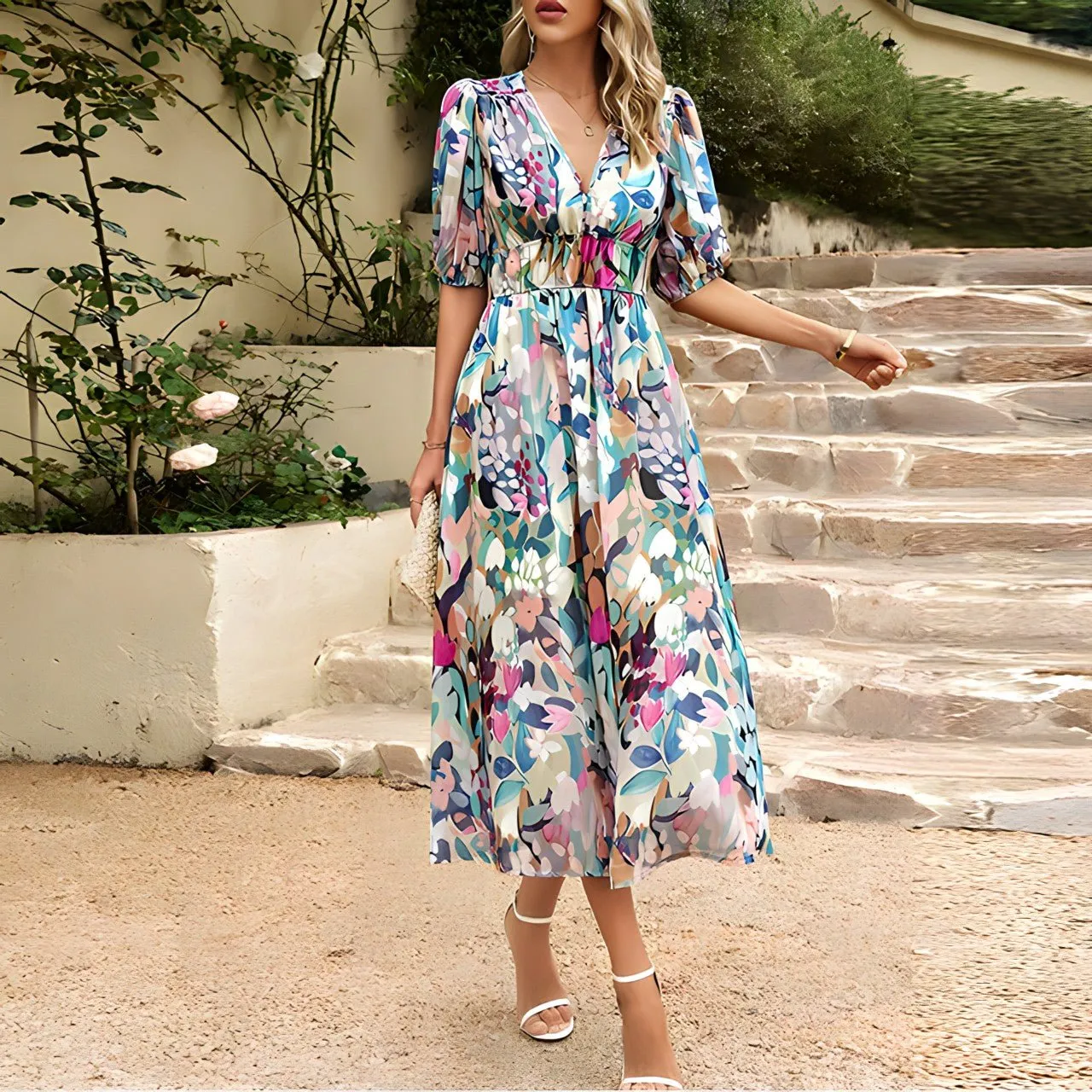 Norah - Stylish V Neck Cut Woman's Summer Dress