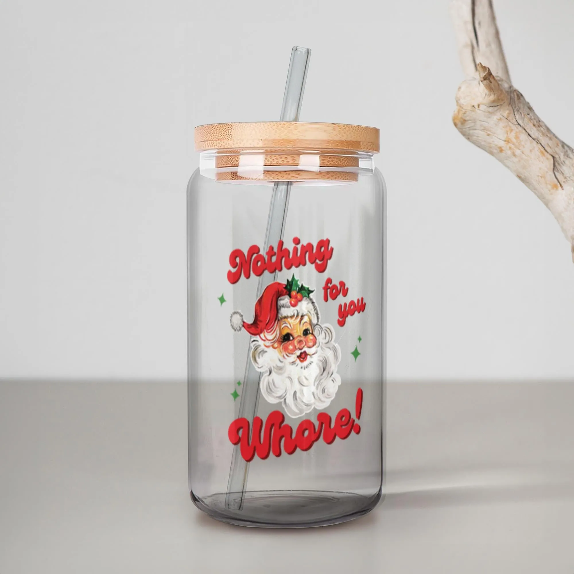 Nothing for You Whore, Boo You Whore, Funny Christmas Glass, Rude Holiday Gifts, Can Shaped Glass, Trendy Glass Cup