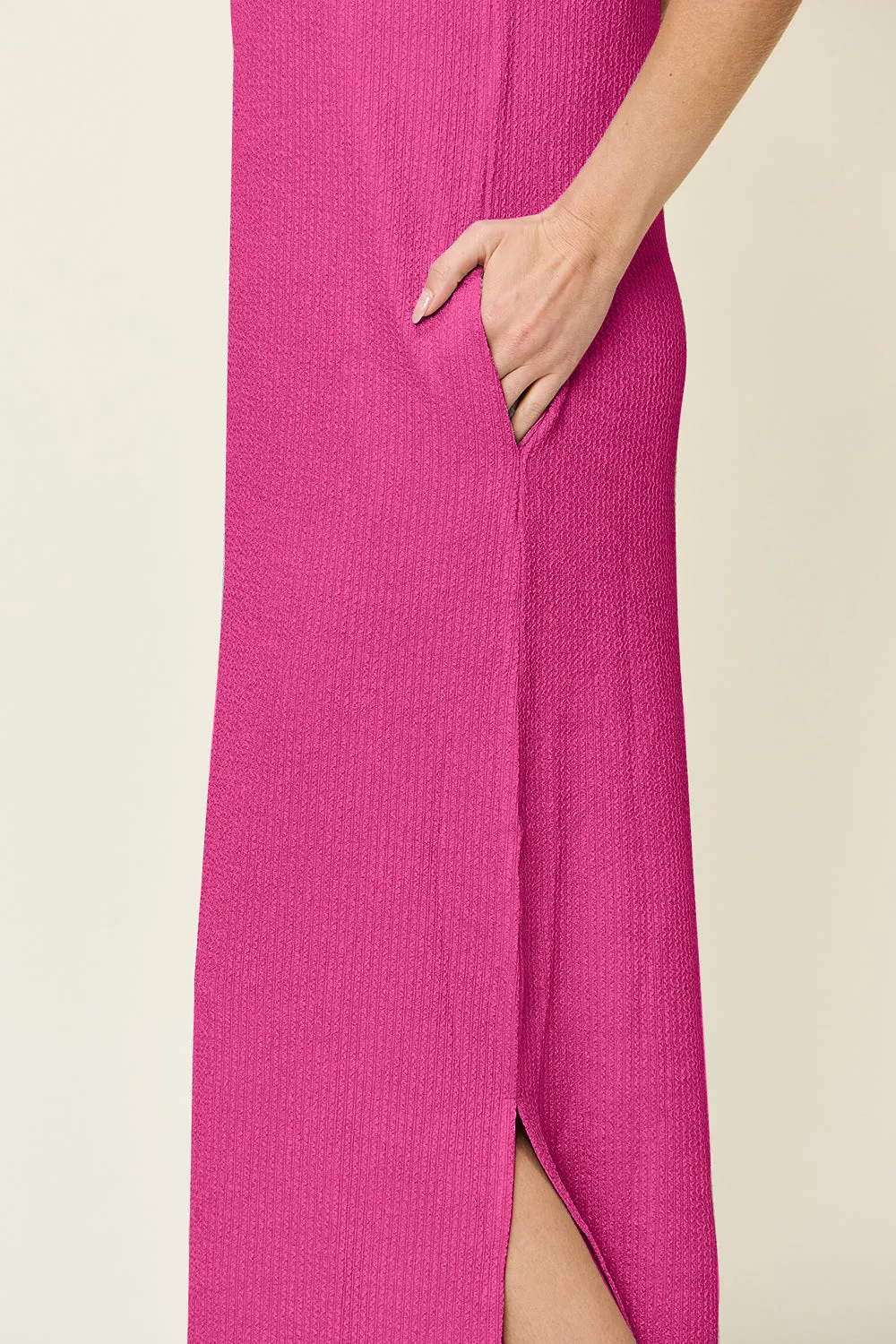 Oaklynn Full Size Texture Mock Neck Sleeveless Maxi Dress