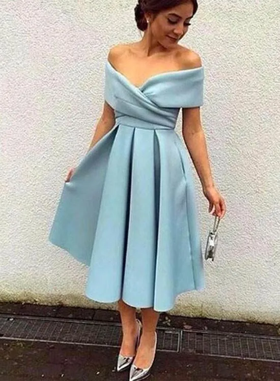 Off Shoulder Dusty Blue Short Cheap Homecoming Dresses 2018, BDY0295