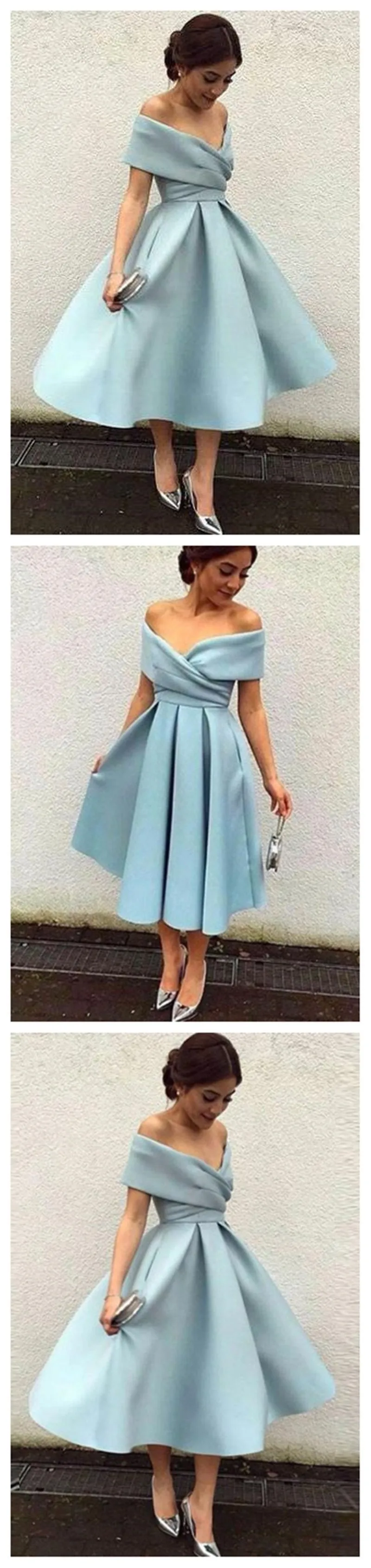 Off Shoulder Dusty Blue Short Cheap Homecoming Dresses 2018, BDY0295