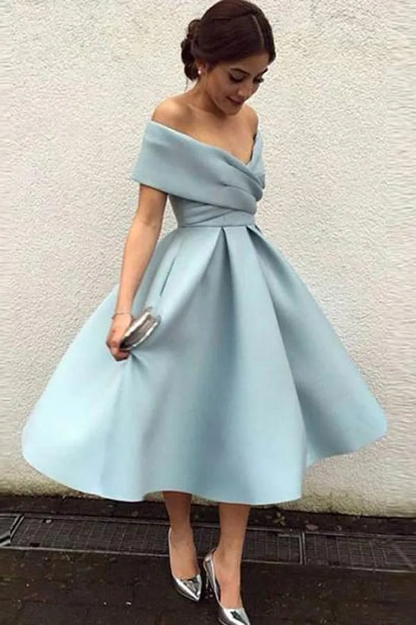 Off Shoulder Dusty Blue Short Cheap Homecoming Dresses 2018, BDY0295