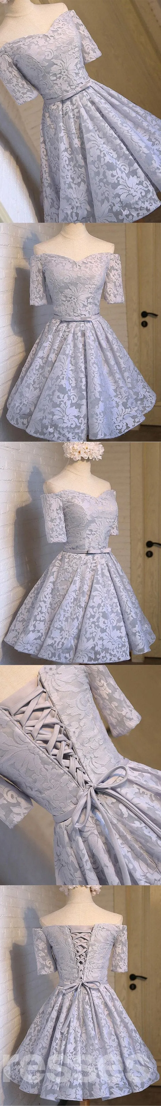 Off Shoulder Lace Cute Homecoming Prom Dresses, Affordable Short Party Prom Dresses, Perfect Homecoming Dresses, CM309