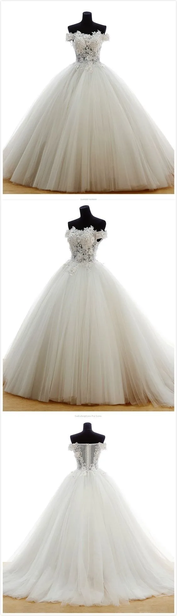 Off Shoulder Lace Sleeveless Charming Tulle Floor-Length Wedding Dresses,220052