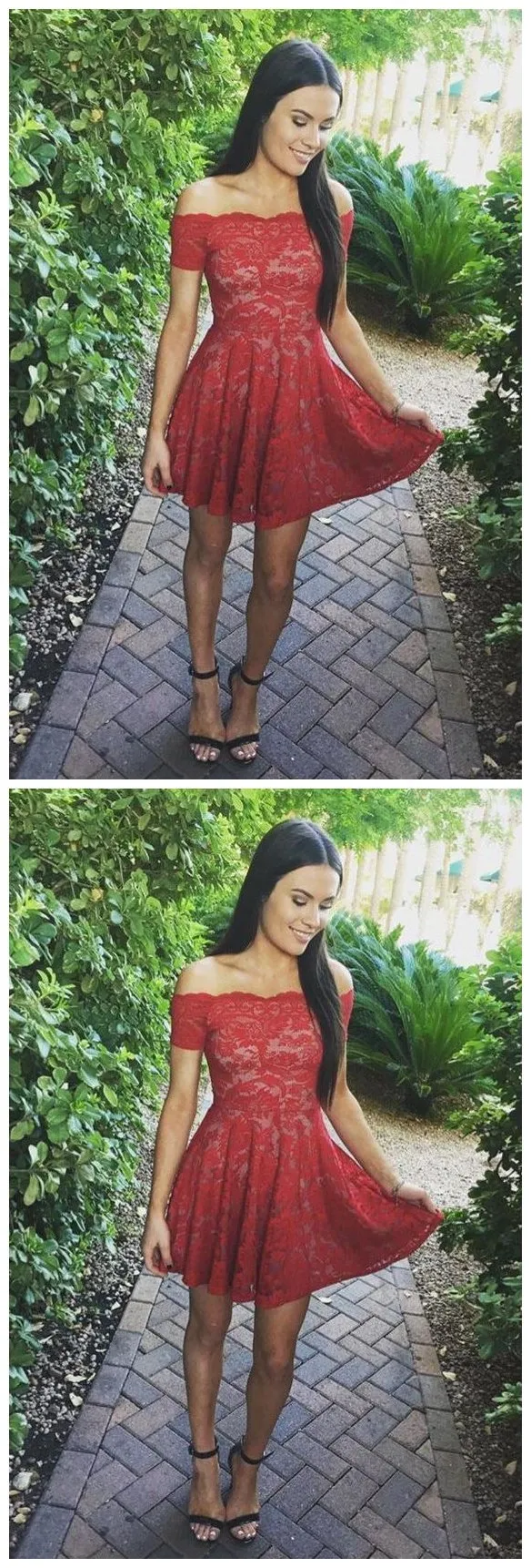 Off Shoulder Red Lace Simple Cheap Short Homecoming Dresses 2018, CM549