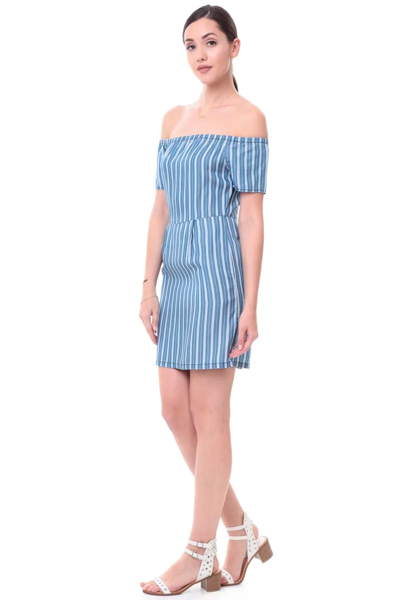Off Shoulder Tencel™ Striped Dress