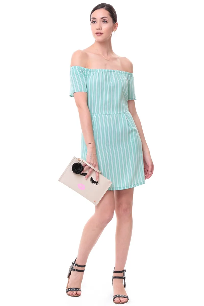Off Shoulder Tencel™ Striped Dress