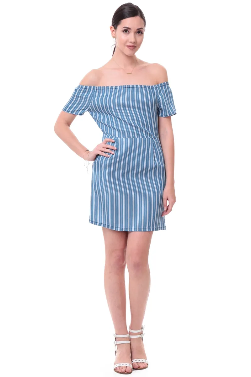 Off Shoulder Tencel™ Striped Dress