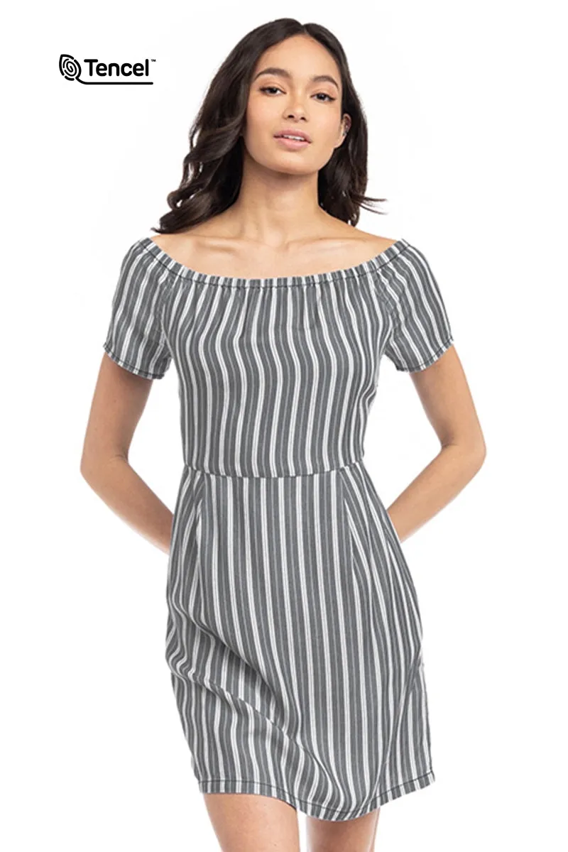 Off Shoulder Tencel™ Striped Dress