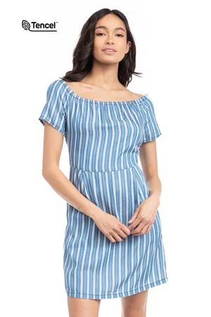 Off Shoulder Tencel™ Striped Dress