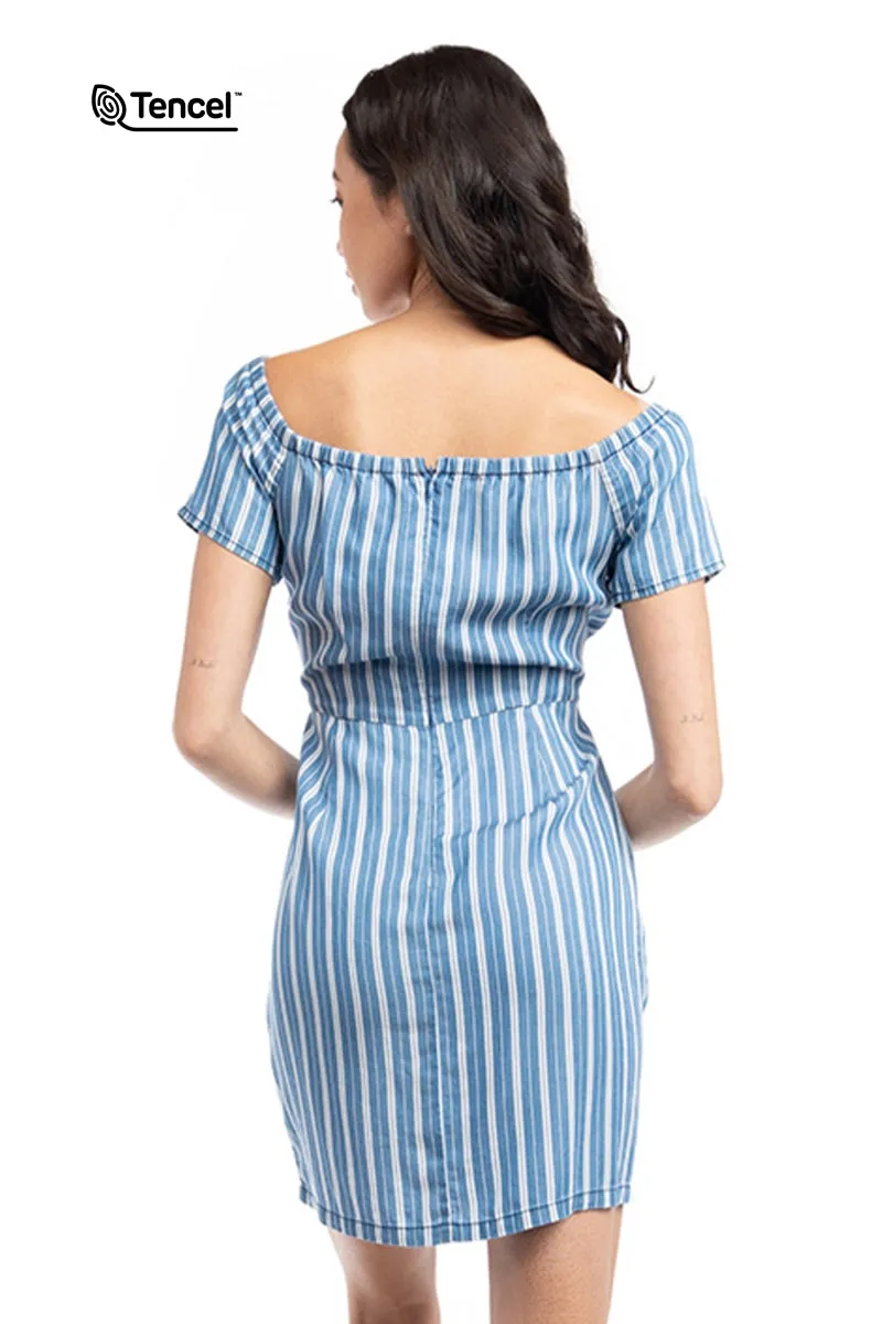Off Shoulder Tencel™ Striped Dress