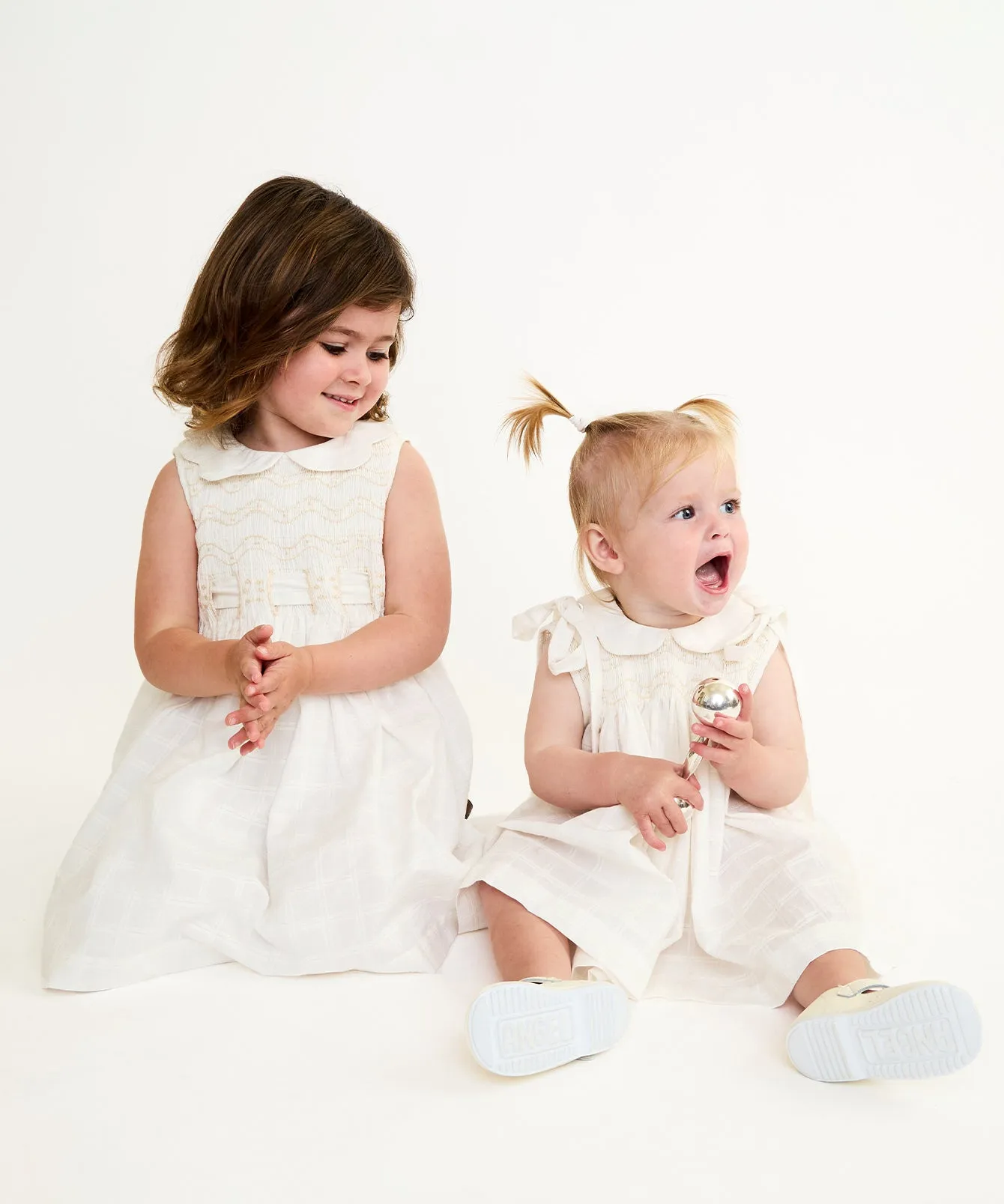 Olive Baby Dress, Cream Windowpane