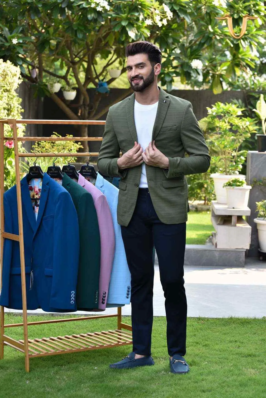 Olive Stretch Knitted Blazer