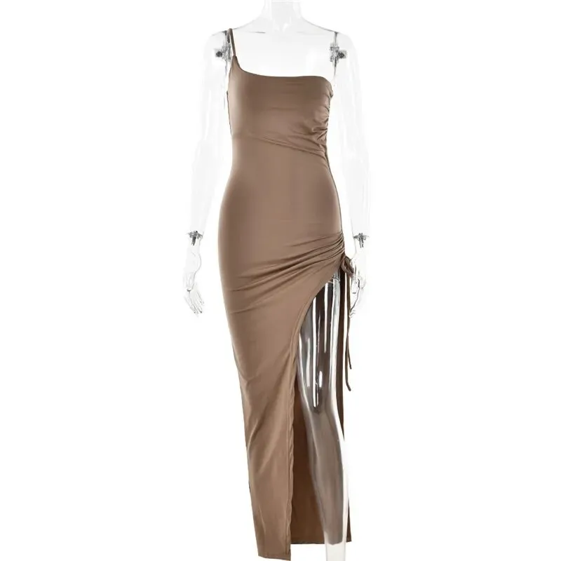 One Shoulder Sexy High Split Dress Party Cocktail Club Evening Backless Maxi Dress For Women
