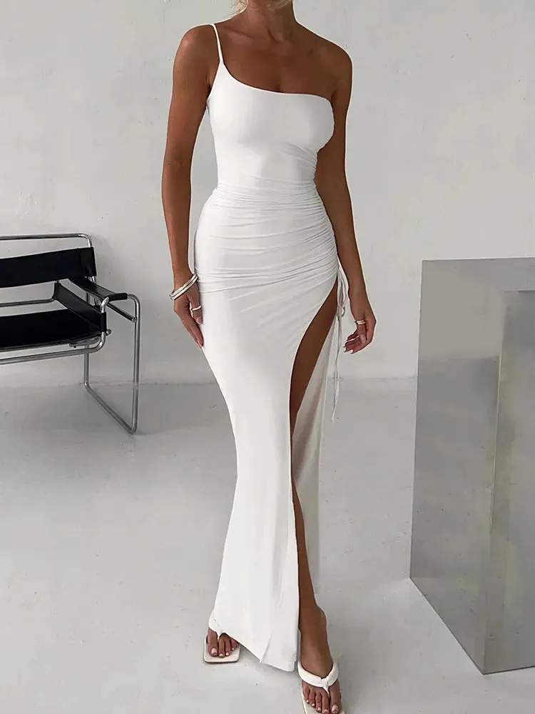 One Shoulder Sexy High Split Dress Party Cocktail Club Evening Backless Maxi Dress For Women