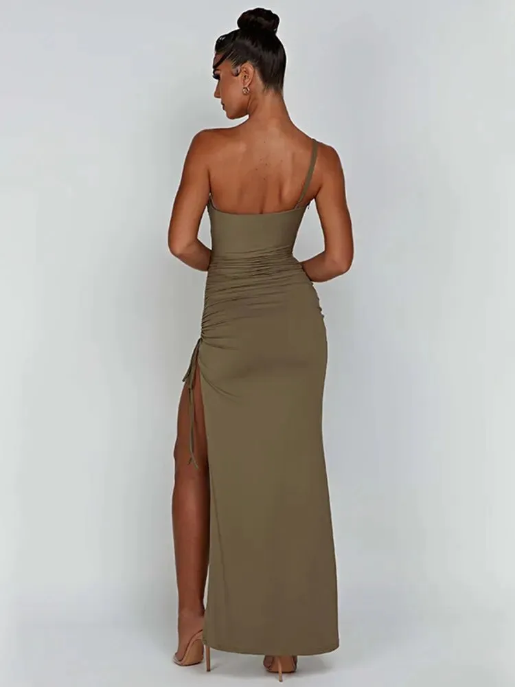 One Shoulder Sexy High Split Dress Party Cocktail Club Evening Backless Maxi Dress For Women
