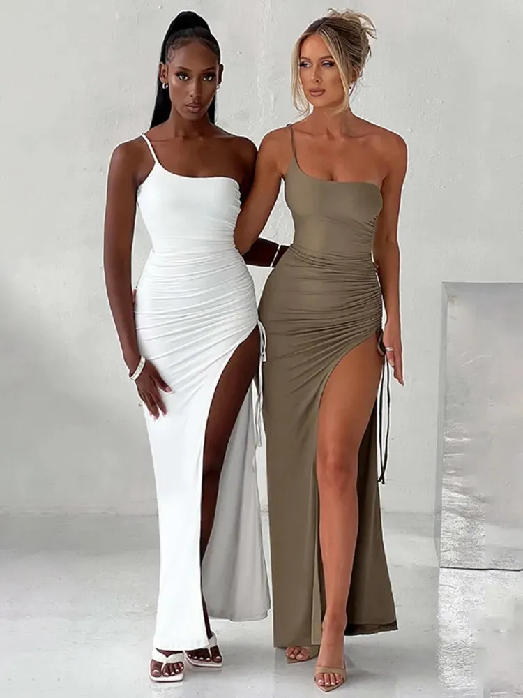 One Shoulder Sexy High Split Dress Party Cocktail Club Evening Backless Maxi Dress For Women